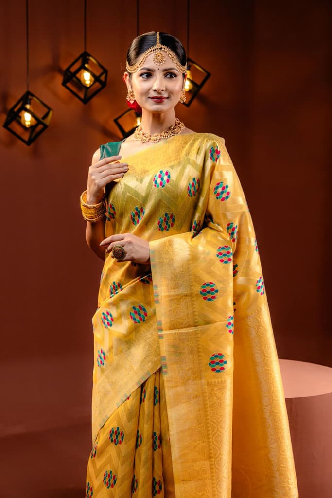 Mimosa Women's Woven Design Banarasi Style Art Silk Saree With Blouse Piece : SA00001584GDFREE — photo 2