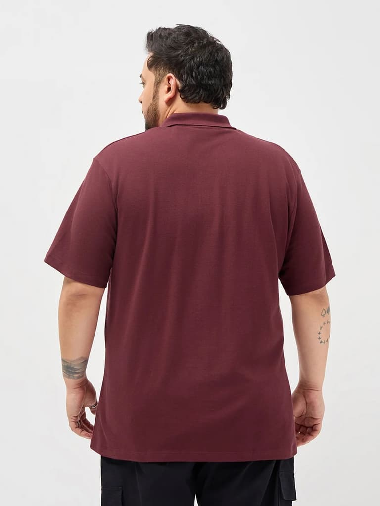 Plus Men's Maroon Solid Regular Fit Half Sleeve Cotton Polo T-Shirt — photo 3