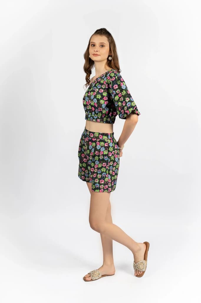 Multicolour Printed One-Shoulder Co-ord Set in Poly Spandex Dobby — photo 3