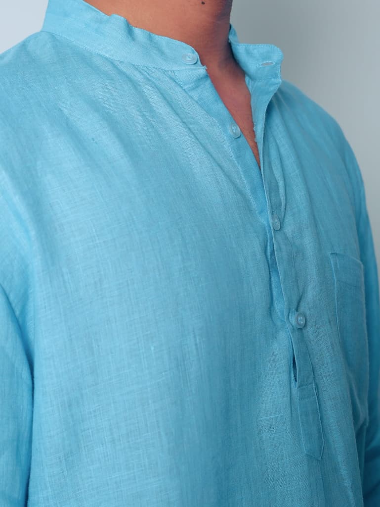 आसमानी (Aasmani) - Men Light Blue Premium Linen Short Kurta — photo 5