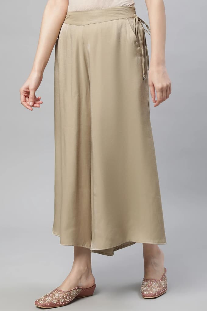 Gold Solid Flared Rayon Culottes With Slip On Closure — photo 2