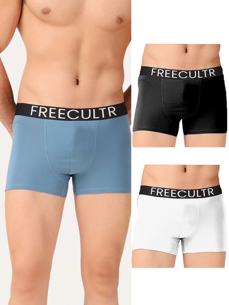 Men's Organic Cotton Trunks Pack of 3 — Black; Shadow Blue; White / S / Men