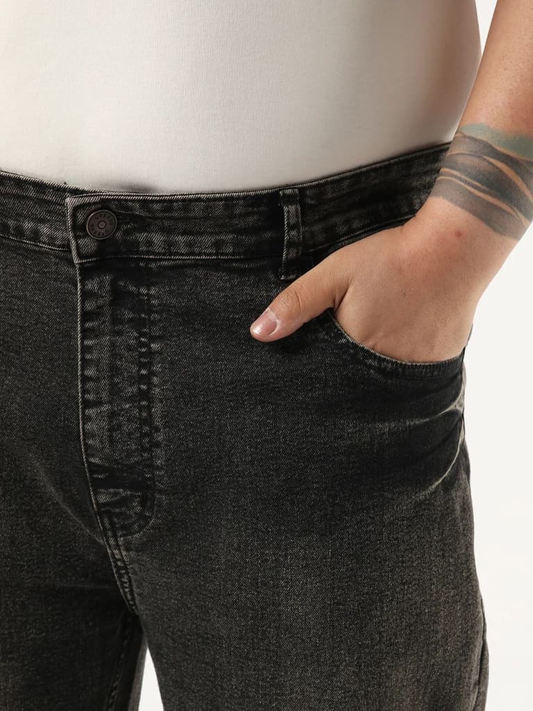 Plus Men's Black Regular Fit Acid Washed Denim Jeans Stretchable — photo 5