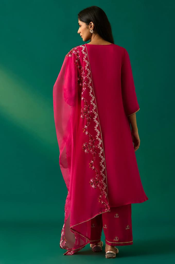Pink Embroidered Straight Rayon Kurta with Parallel Pant and Dupatta Set — photo 4