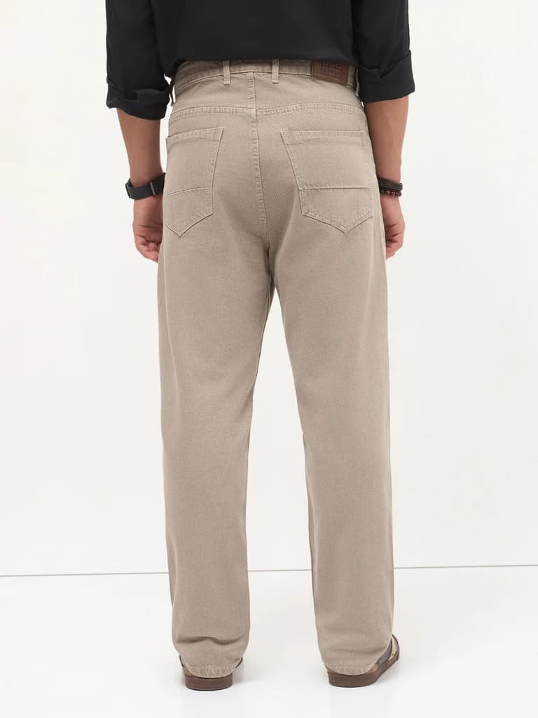 Men's Tan Loose Baggy Fit Washed Denim Jeans Non-Stretchable — photo 3