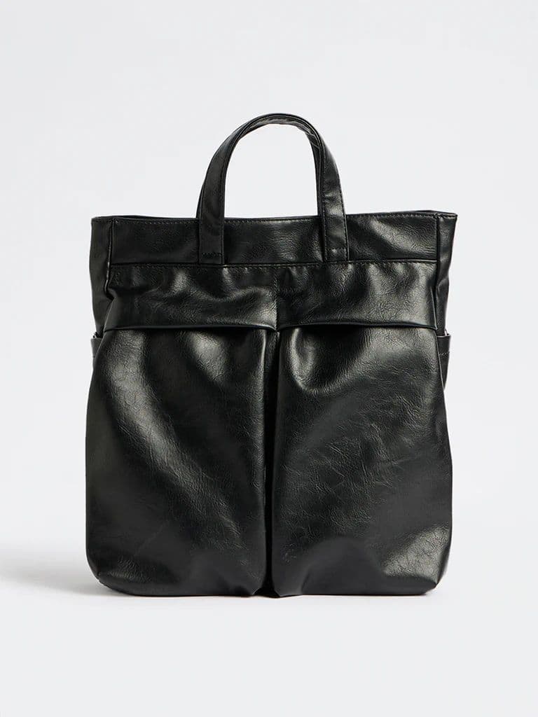 Westside Black Textured Tote Bag