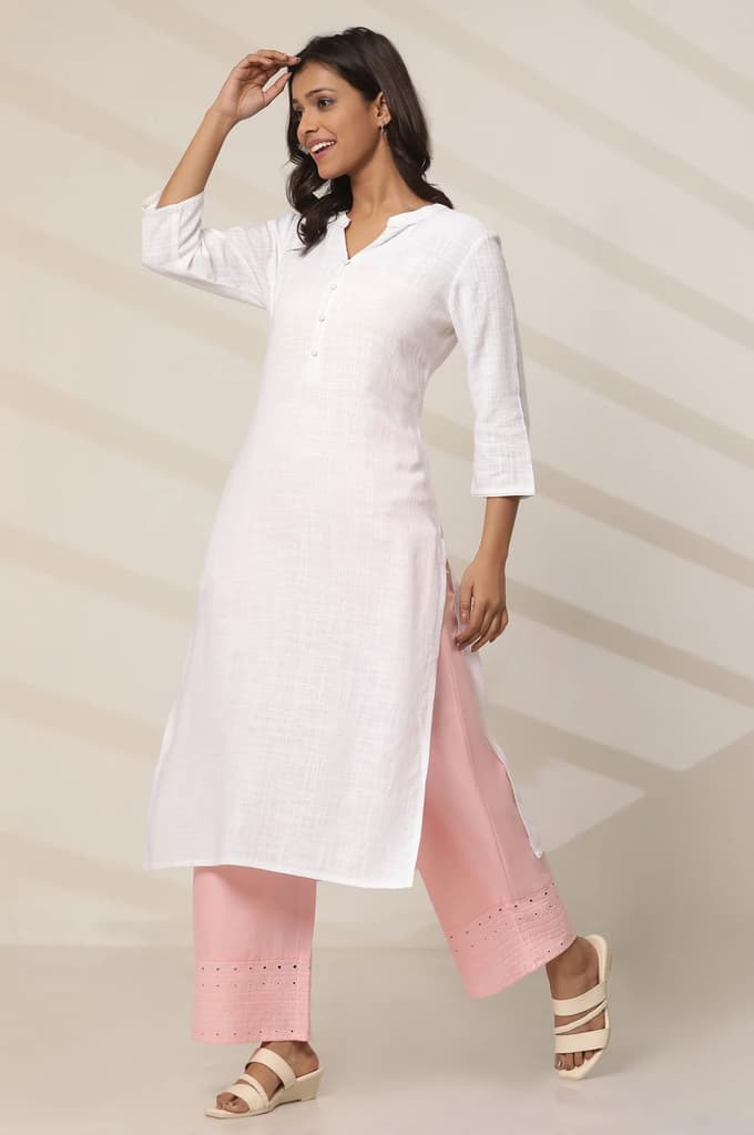 Pink Embroidered Straight Fit Cotton Palazzo With Elasticated Waist — photo 5