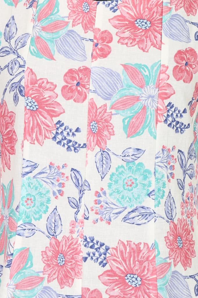 White Floral Printed Cotton Flax Flared Kurta — photo 3