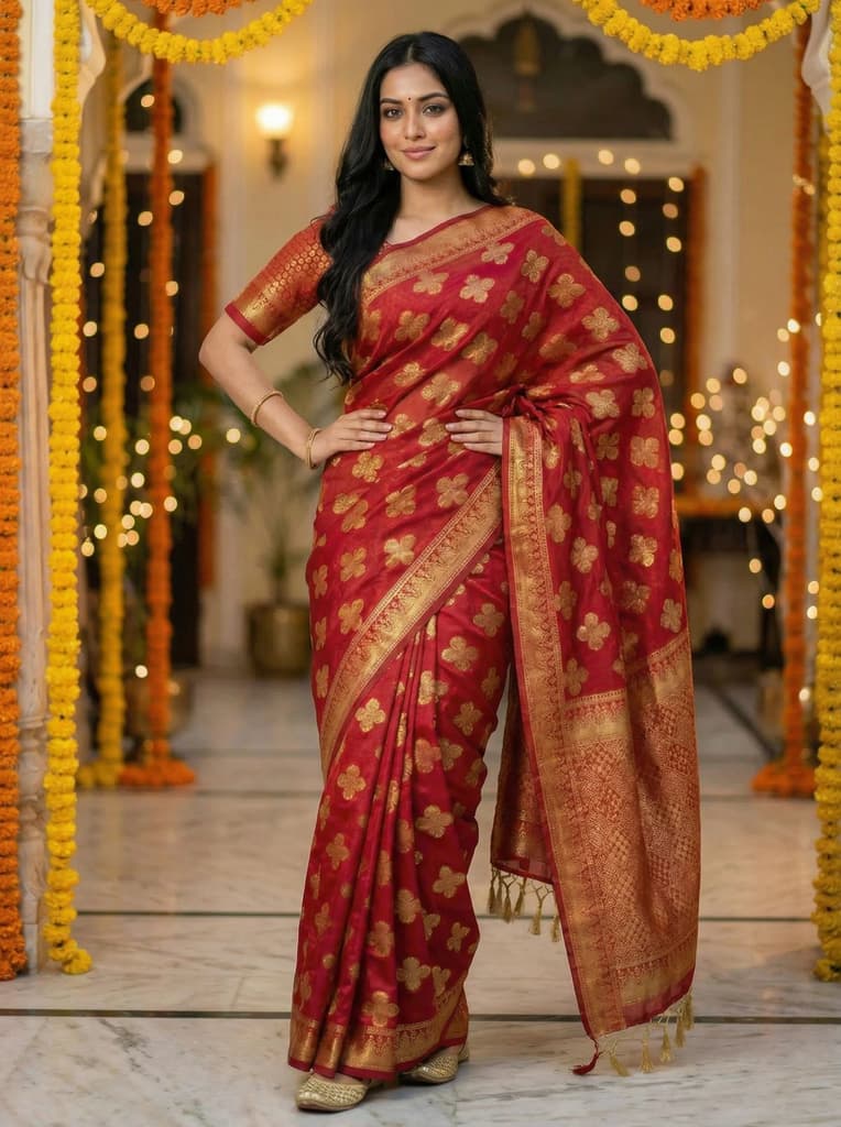 MIMOSA Women's Woven Design Mysore Silk Style Crepe Saree with Blouse Piece - Maroon ( SA00003122MRFREE ) — photo 2