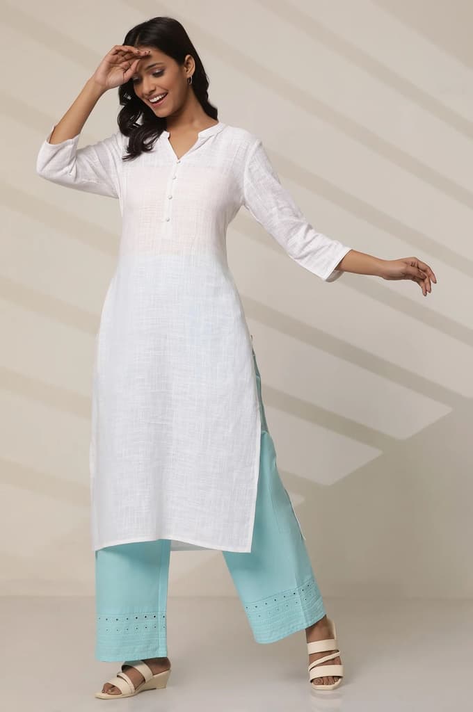 Sky Blue Embroidered Wide Leg Cotton Palazzo With Elasticated Waist — photo 5