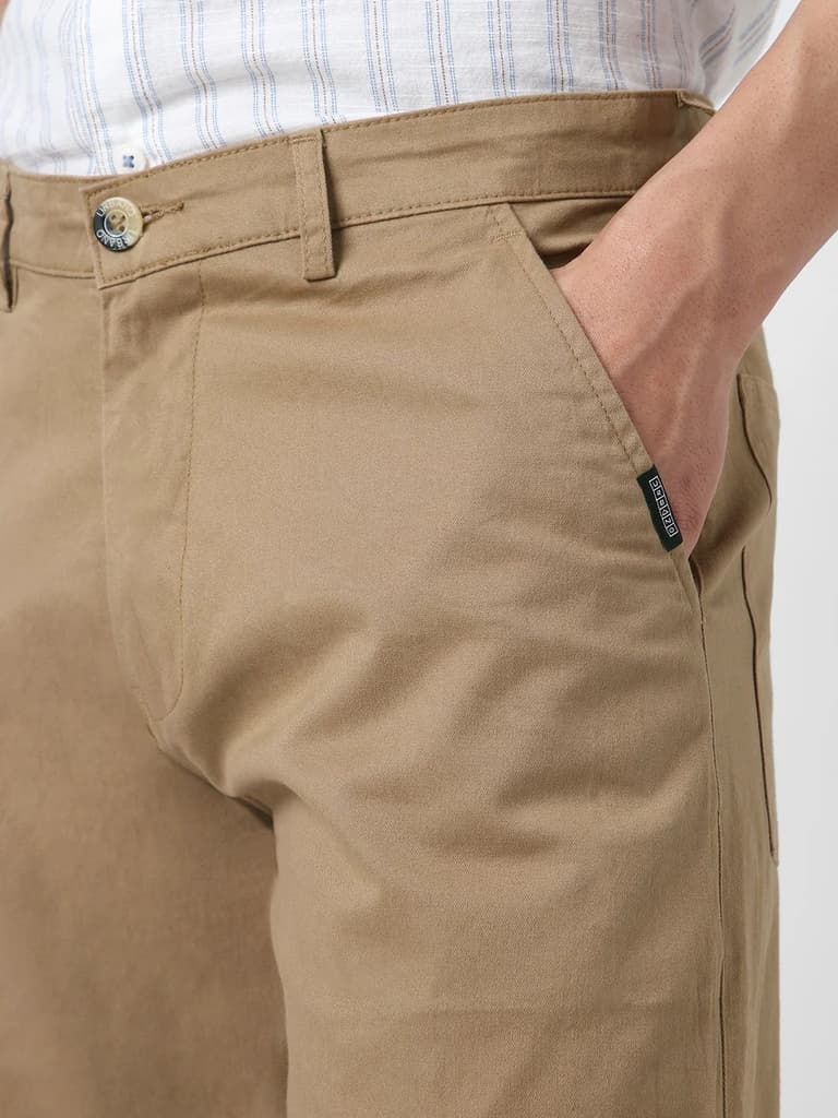 Men's Khaki Regular Fit Solid Cargo Chino Pant with 6 Pockets Stretchable — photo 6