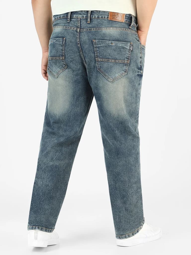 Plus Men's Blue Regular Fit Washed Jeans Stretchable — photo 3