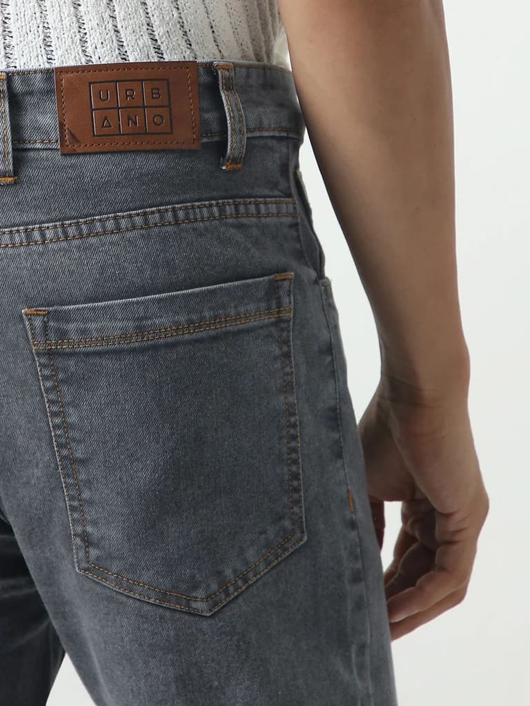Men's Grey Slim Fit Washed Denim Jeans Stretchable — photo 6