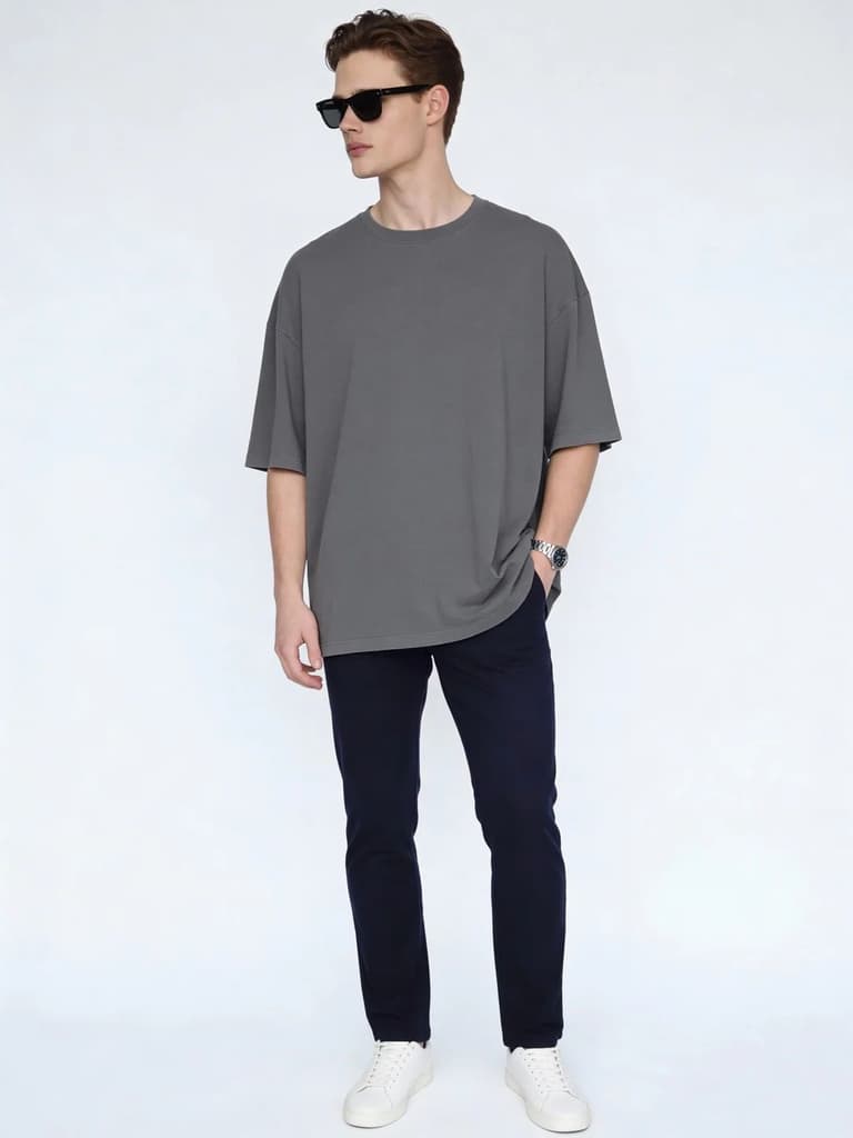 Men's Navy Straight Fit Mid Rise Cotton Casual Chinos Trousers Stretch — photo 4