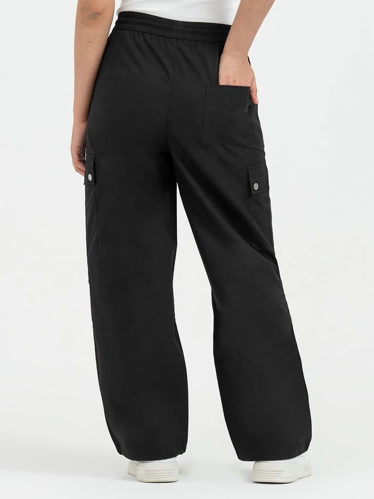 Cargo Pants for Women in Black | Parachute Full Length Pants — photo 3