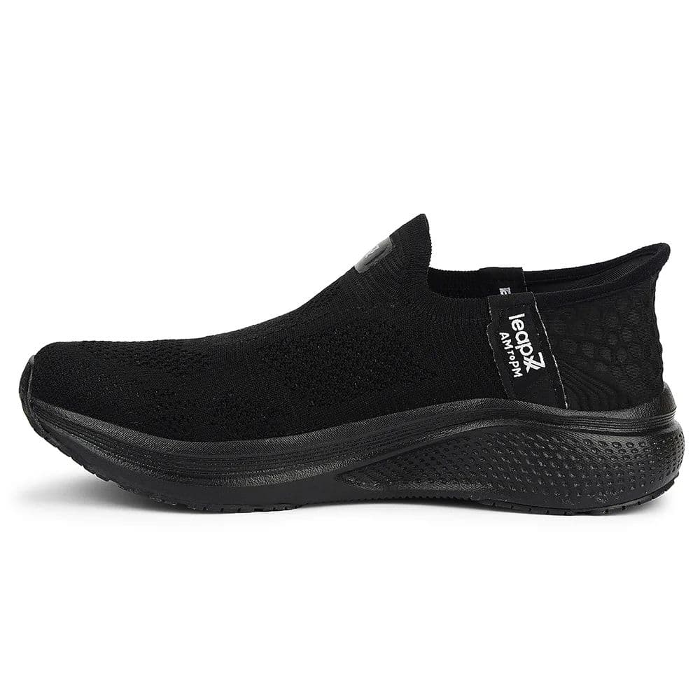 Leap7x Black Sports Non Lacing Walking Shoes For Men EAZYGO-253 By Liberty — photo 3