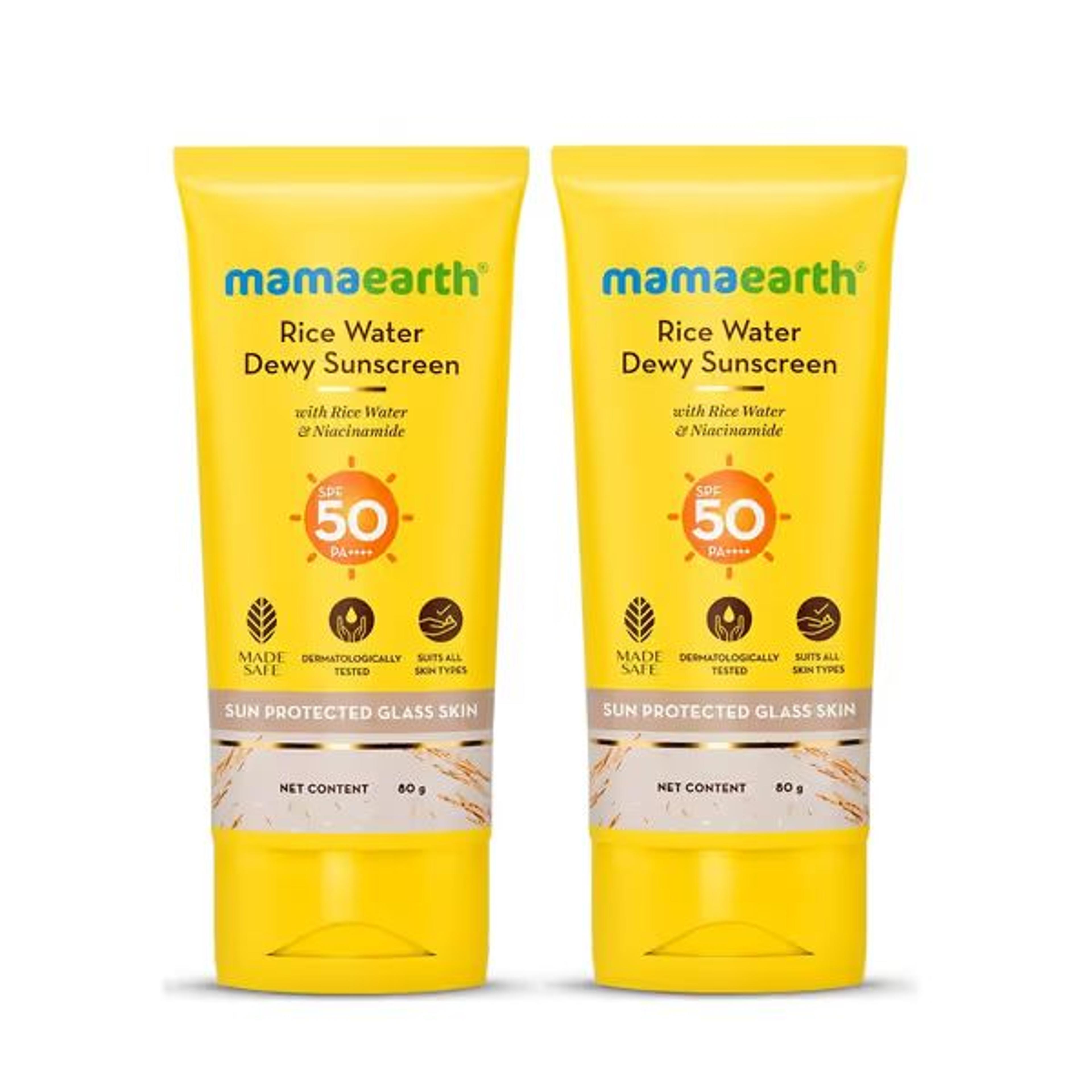 Mamaearth Rice Water Sunscreen SPF 50 PA++++ 80g Pack of 2