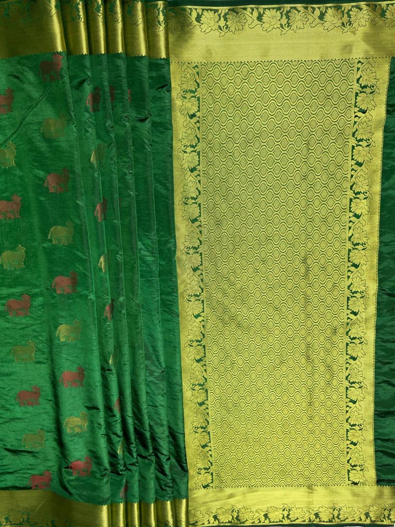 MIMOSA Women's Woven Design Banarasi Style Raw Silk Saree with Blouse Piece - Green ( SA00003136GRNFREE ) — photo 7