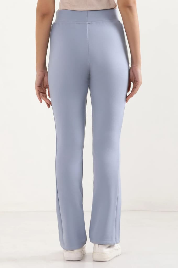 Blue Solid Flared Pants With Elasticated Waist — photo 4