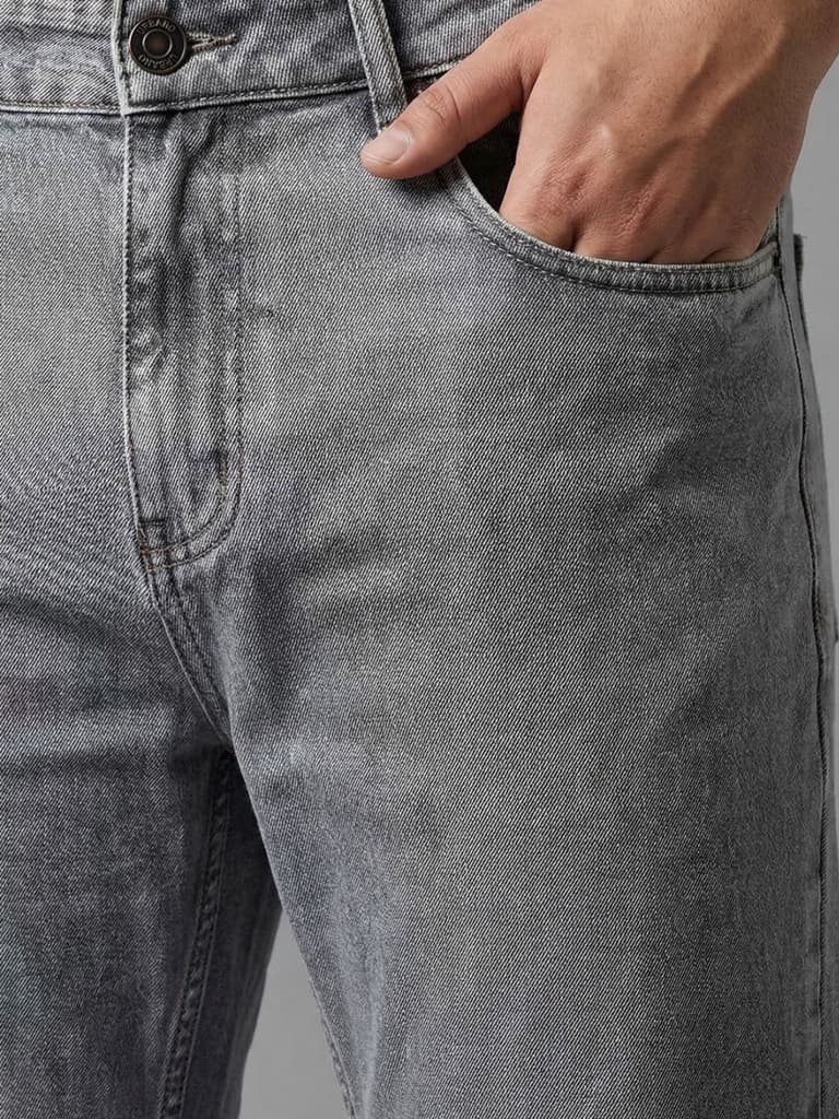 Plus Men's Ice Grey Relaxed Fit Washed Denim Jeans Non-Stretchable — photo 5