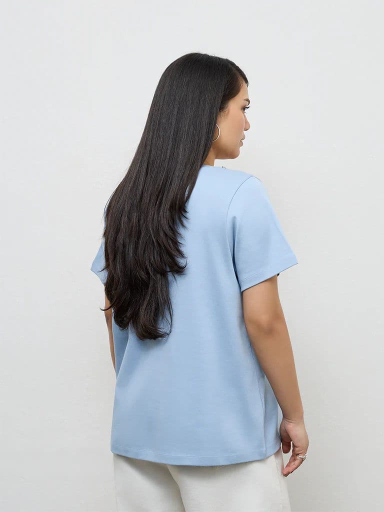 Gia Blue Embellished Cotton T-Shirt — photo 4