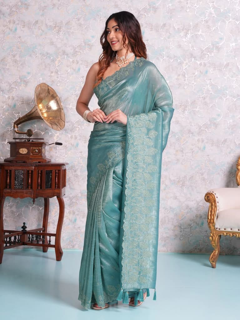 Mimosa Women's Woven Design Banarasi Style Tissue Crush Saree With Blouse Piece : SA00002013SFFREE — photo 3