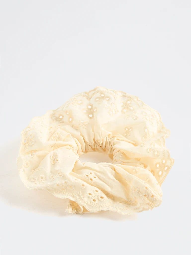 Westside Accessories Off-White Embroidered Scrunchie — photo 2