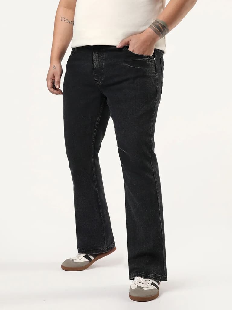 Plus Men's Black Bootcut Fit Mid Rise Acid Wash Jeans Stretchable — photo 2