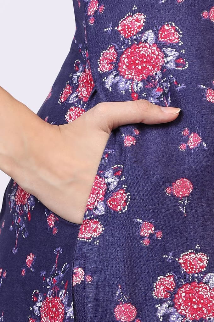 Purple Floral Printed Straight Kurta with Lace — photo 9