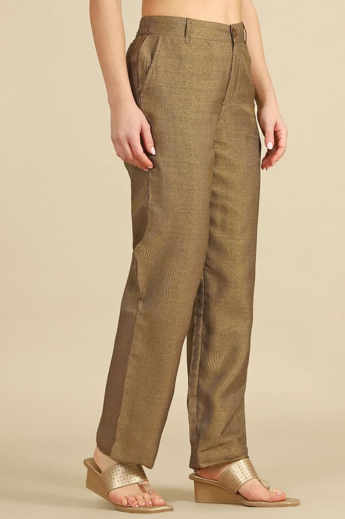 Brown Yarn Dyed Straight Fit Pants With YKK Zipper — photo 6
