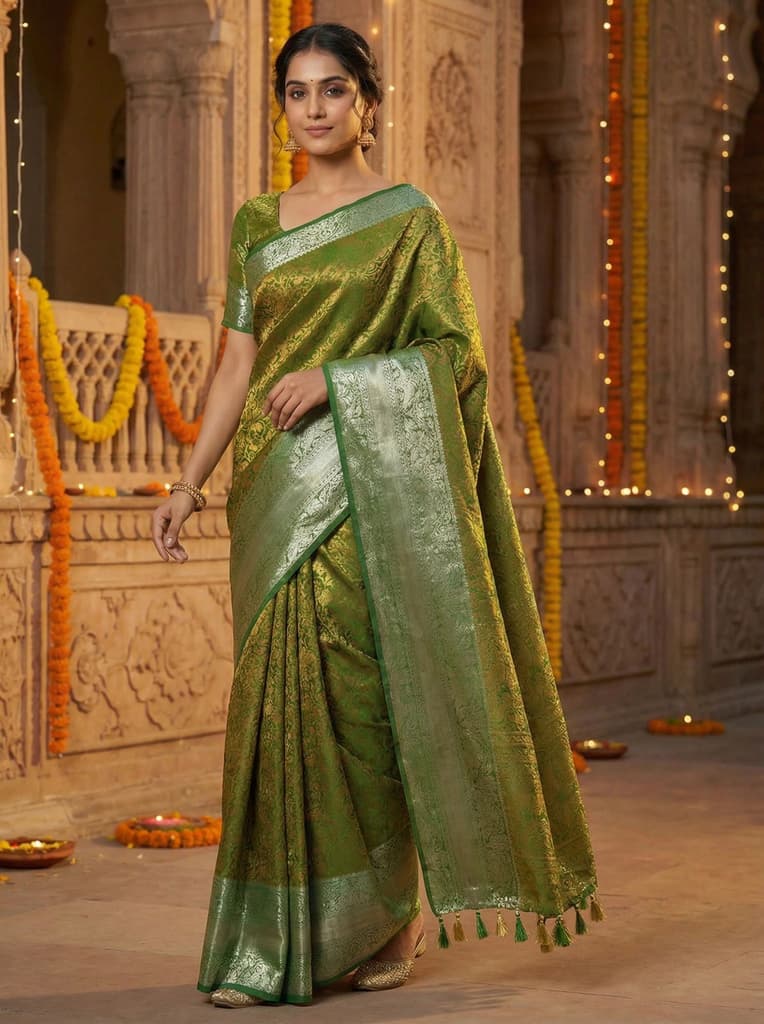 MIMOSA Women's Woven Design Banarasi Style Art Silk Saree with Blouse Piece - Green ( SA00003132GRNFREE ) — photo 2