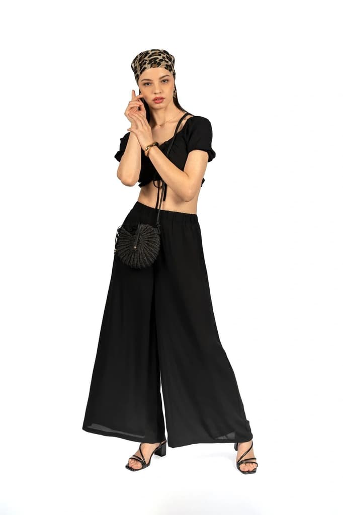 Black Solid Co-ord Set with Puff Sleeves — photo 7