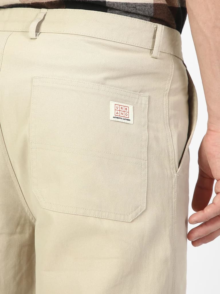 Men's Cream Loose Baggy Fit Solid Carpenter Trouser Pant with 5 Pockets Non-Stretchable — photo 6