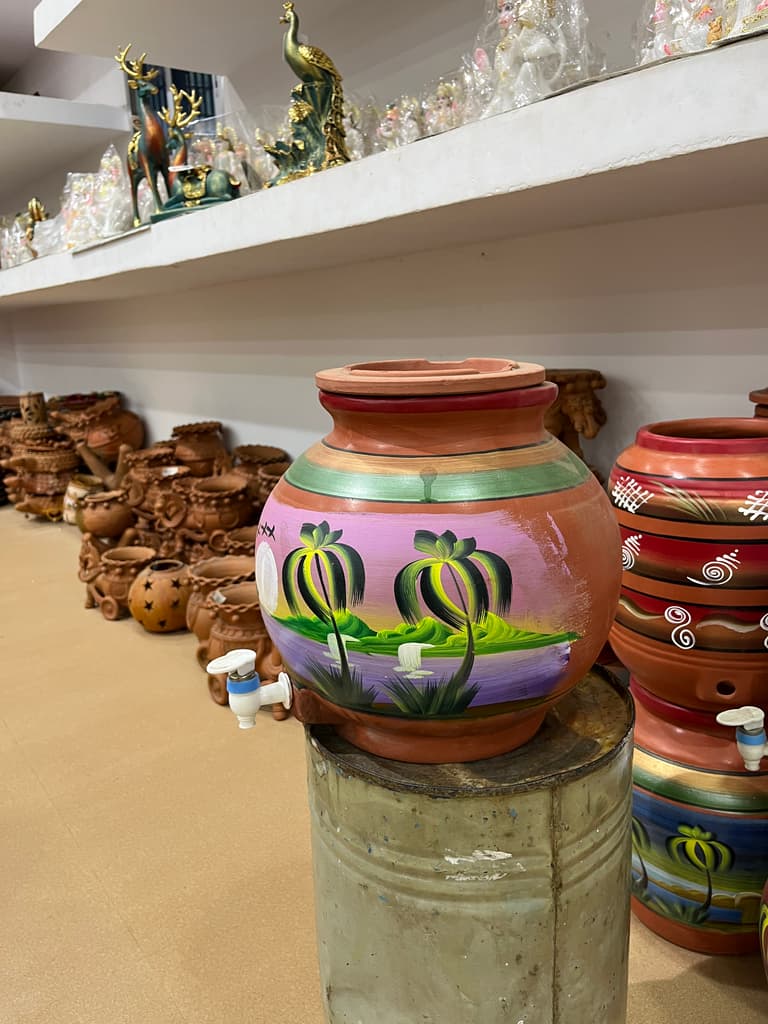 Vase with Painting of Palm Trees | Decorative | Ceramic | Multi-colored