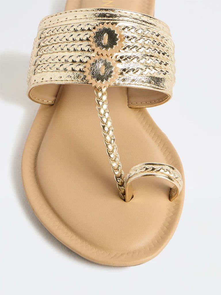 LUNA BLU Gold Braided Kolhapuri Sandals — photo 4