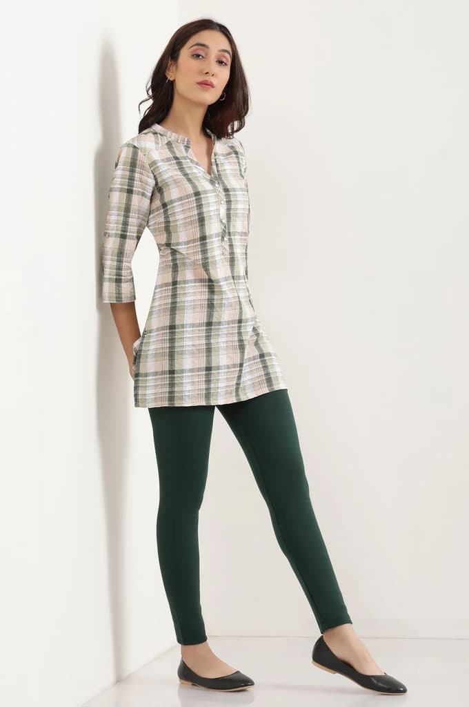 Green Solid Skinny Fit Cotton Tights With Elasticated Waist — photo 5