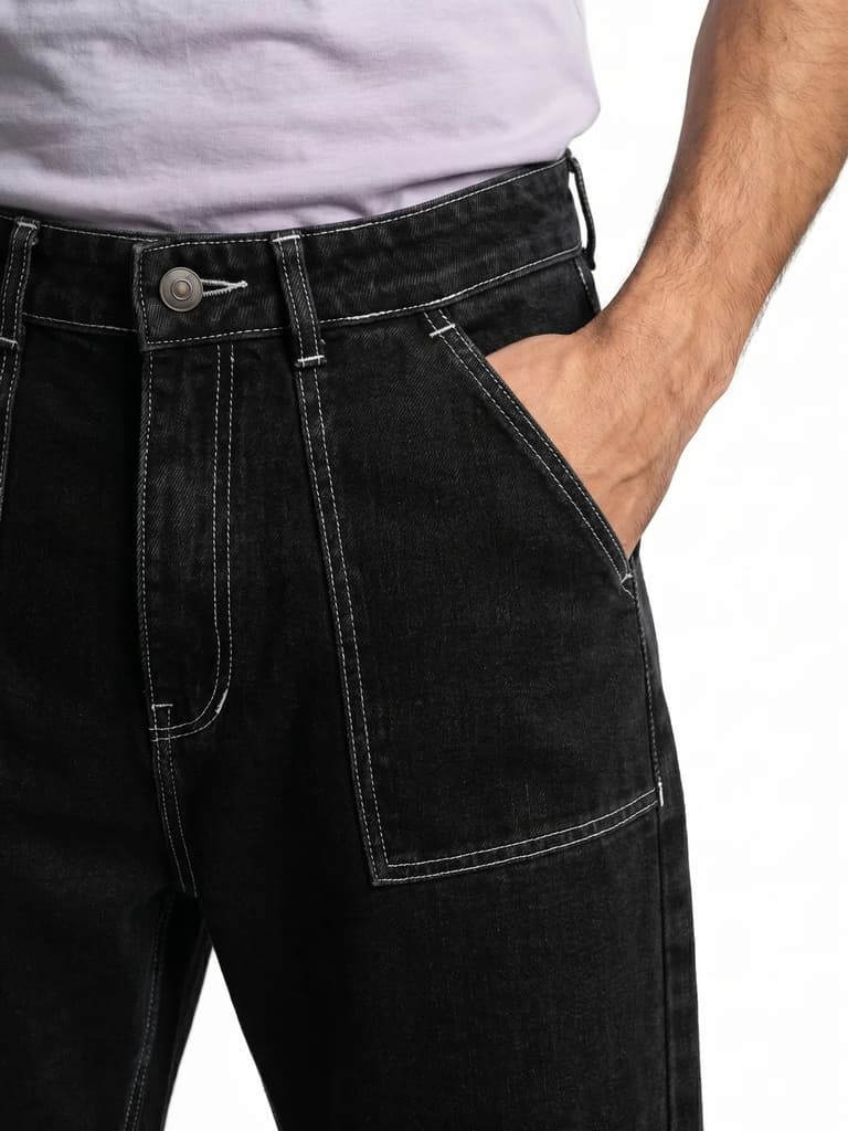 Men's Black Loose Baggy Fit Washed Denim Jeans Non-Stretchable — photo 5