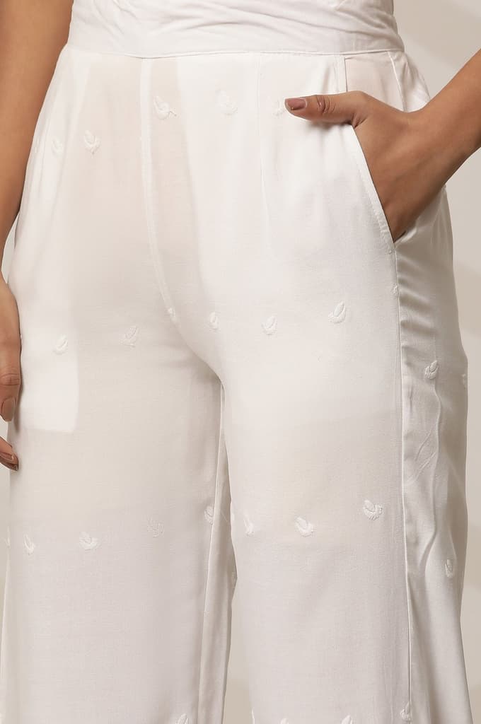 White Rayon Schiffli Narrow Palazzo — photo 7