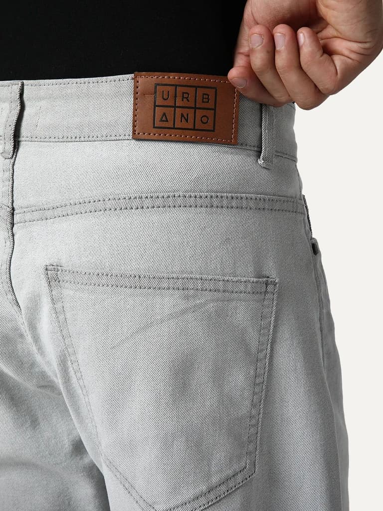 Men's Ice Grey Straight Fit Heavy Washed Faded Denim Jeans Stretchable — photo 7