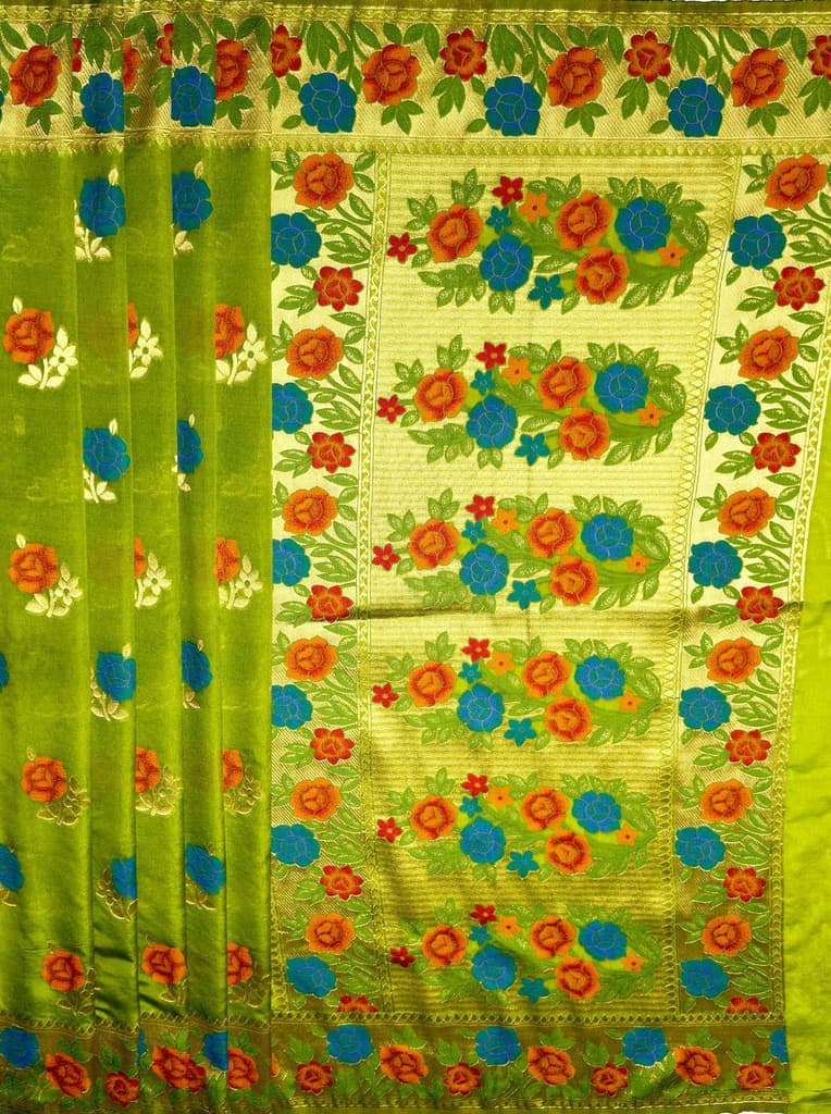 MIMOSA Women's Woven Design Paithani Style Raw Silk Saree with Blouse Piece - Olive ( SA00003129OLFREE ) — photo 6