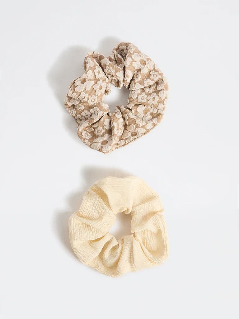 Westside Accessories Brown and Yellow Scrunchies - Pack of 2