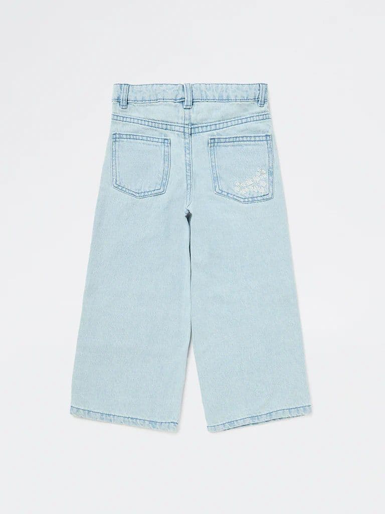 HOP Kids Girls Blue Floral High-Rise Relaxed-Fit Jeans — photo 4