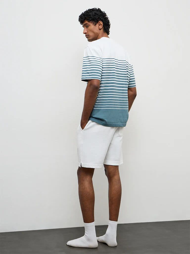 WES Lounge Teal Striped Relaxed-Fit Cotton T-Shirt — photo 4