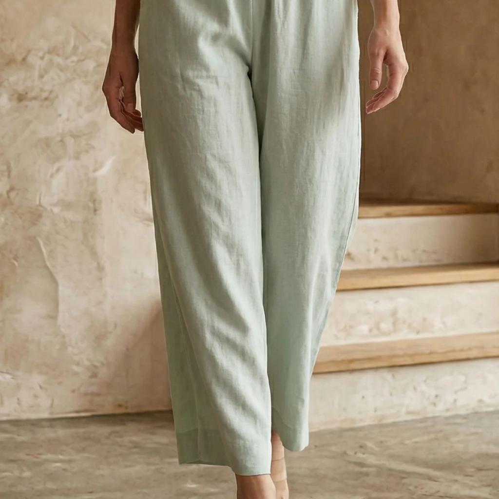 Green Solid Rayon Wide Leg Flared Pants