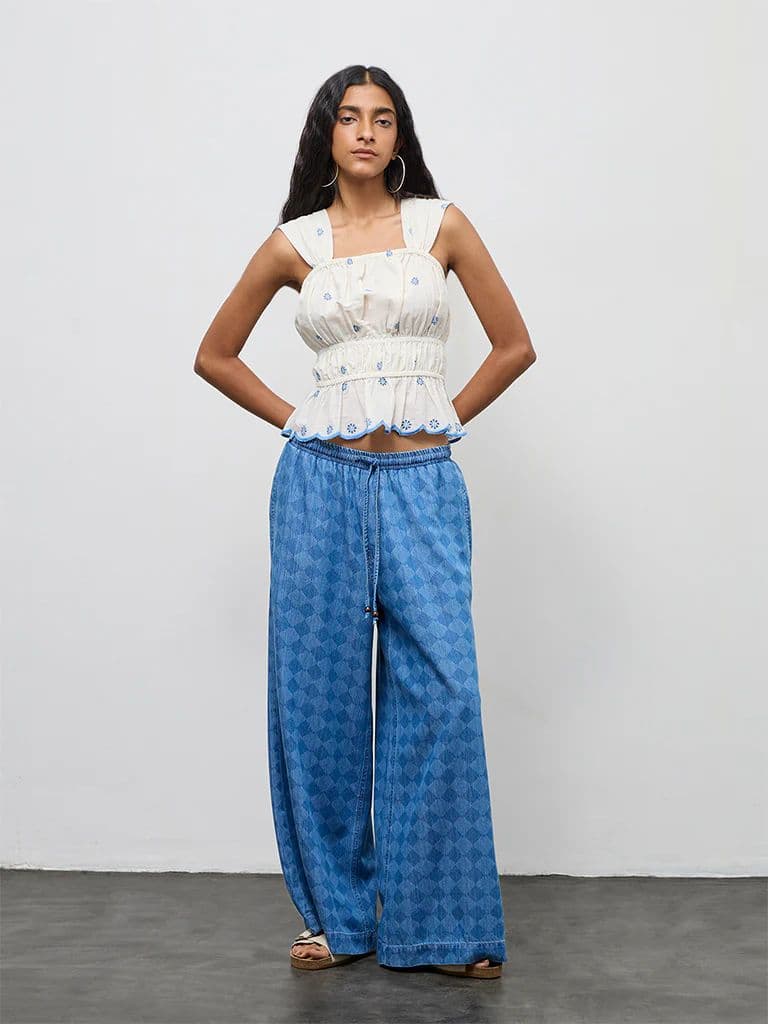 Bombay Paisley White Embroidered Cotton Top — photo 2