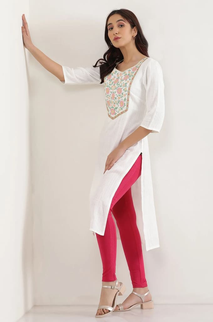 Pink Solid Skinny Cotton Tights With Elasticated Waistband — photo 5