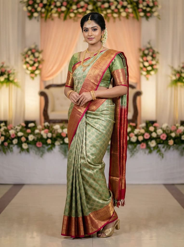 MIMOSA Women's Woven Design Kanjivaram Style Art Silk Saree with Blouse Piece - Green (SA00002734GRNFREE) — photo 3