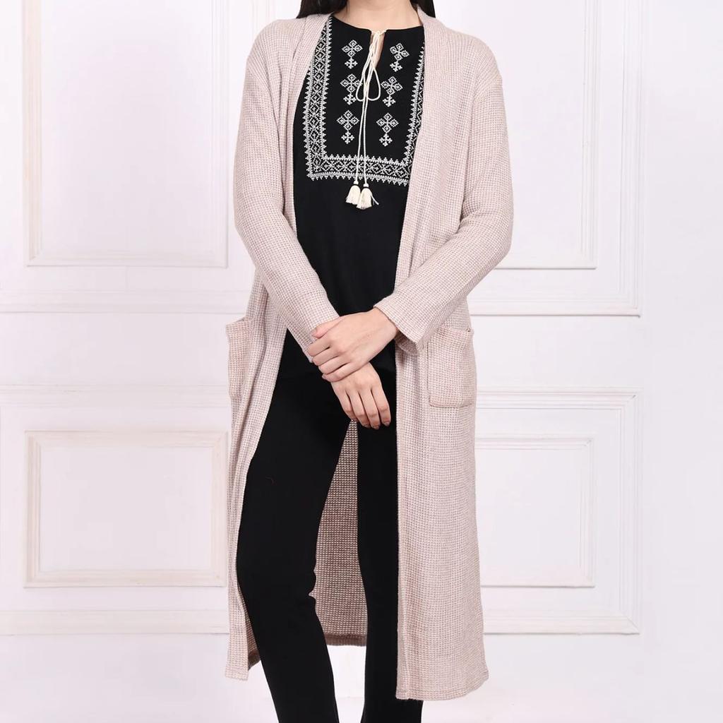 Beige Solid Rayon Winter Trench Jacket