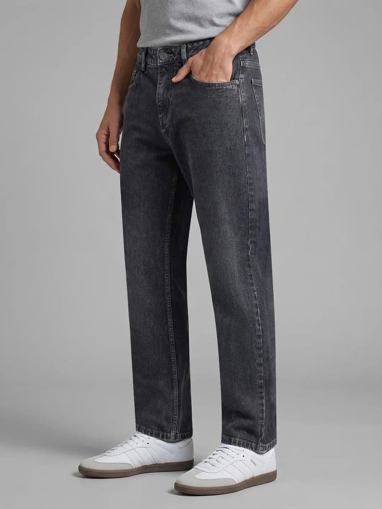 Men's Grey Relaxed Fit Washed Denim Jeans Non-Stretchable — photo 2