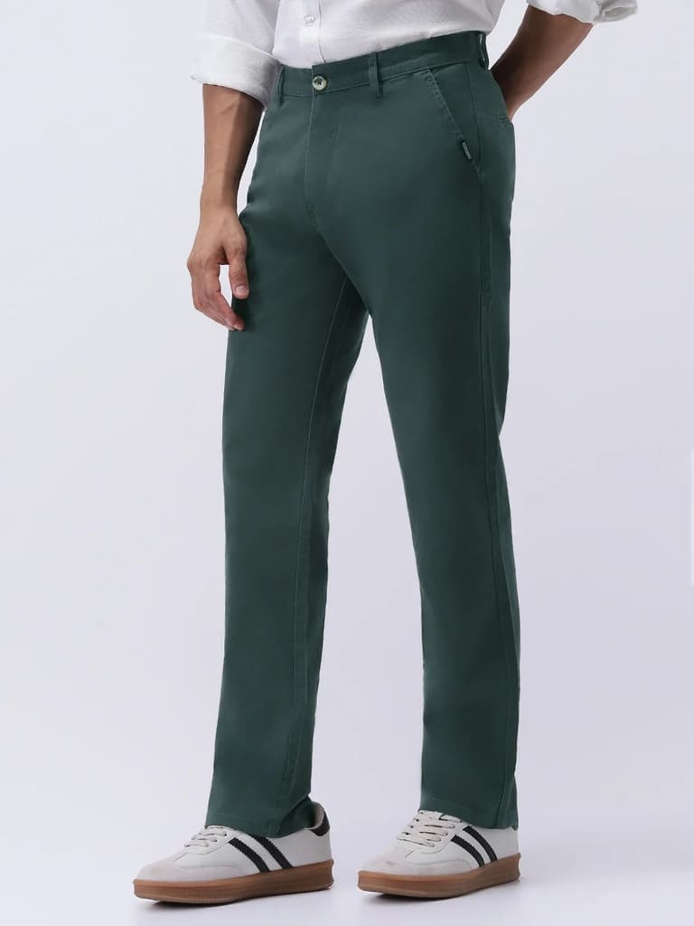 Men's Teal Green Cotton Regular Fit Casual Chinos Trousers Stretch — photo 3